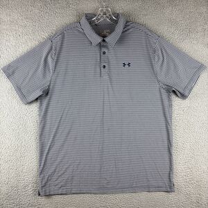 Under Armour Shirt Men's 2XL Golf Club Polo Heatgear Black Gray Loose Stripes